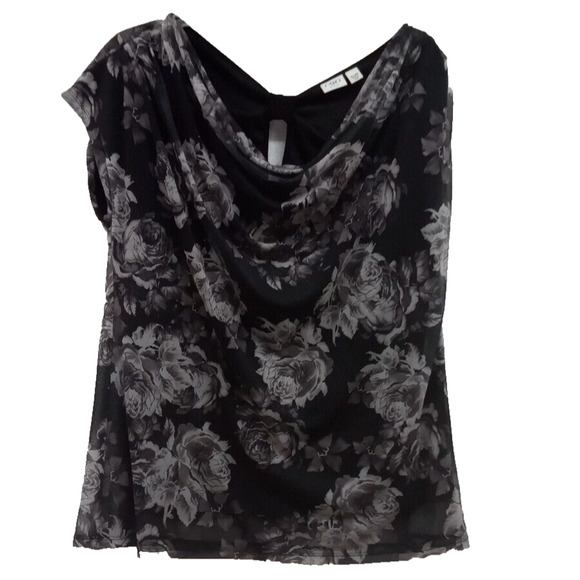 Cato Womens Plus 22/24W Top Black Floral‎ Cap Sleeve Layered Blouse - Picture 6 of 8